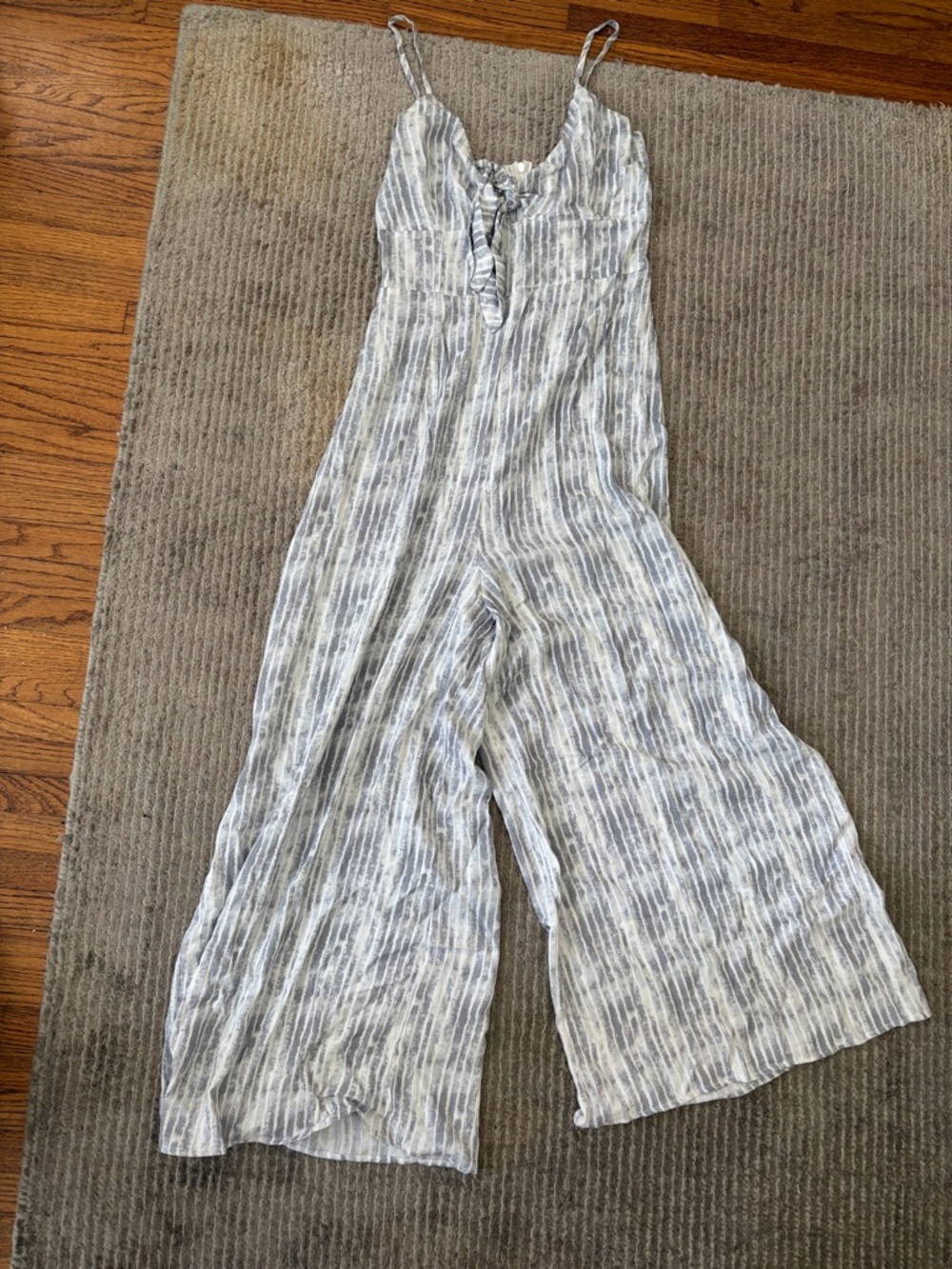 Kalihi Light Gray & White Striped Wide-Leg Jumpsuit